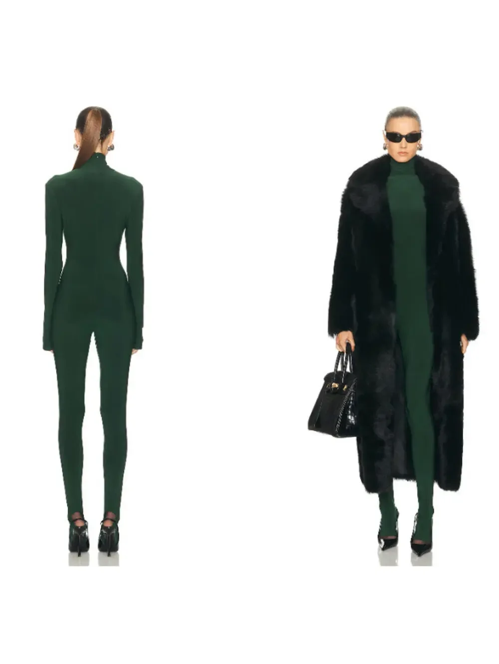 Norma Kamali Slim Fit Turtle Catsuit With Footsie in green S NWT $200 - Picture 3 of 10